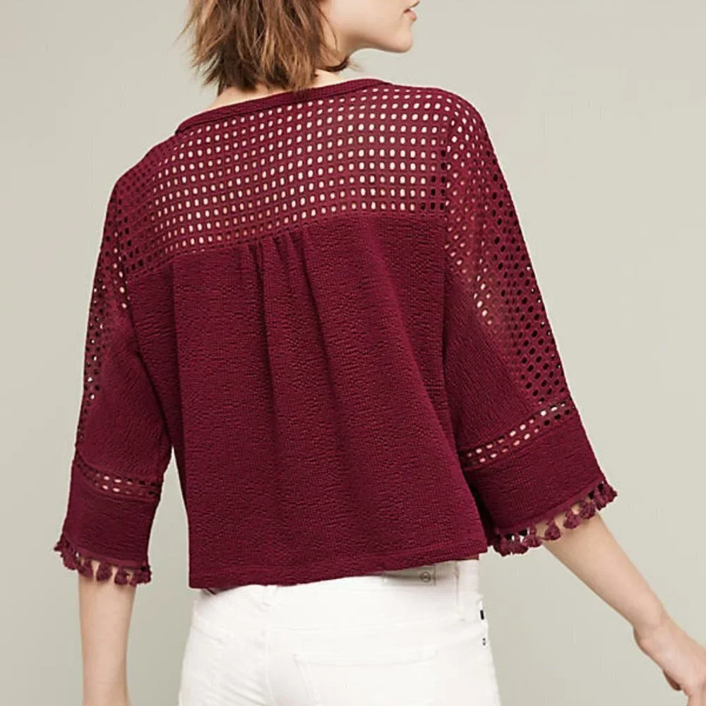 Anthropologie Olanda burgundy tassels top xs